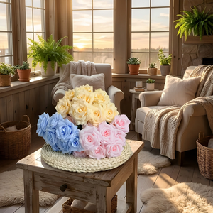 Bouquet de fleurs artificielles en soie de qualité supérieure, 9 têtes de roses diamantées, réalistes, décoration de centre de table de mariage de luxe - Product Image 2