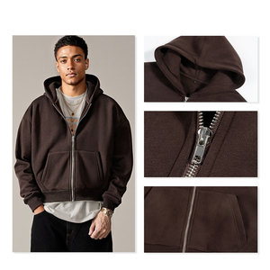 Custom Logo High Quality Heavyweight Streetwear Hoodie Cotton Blank Oversized Boxy Fit Zipper-up Cropped Hoodie for Men - Product Image 3