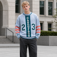 Pull en tricot pour homme, col rond, manches longues, motif jacquard à rayures et lettres numérotées 23, style baseball vintage