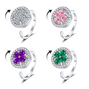 Bague ouverte ajustable à motif floral, plaquée argent, cuivre, zircon, bague ajustable, bijoux plaqués argent, bague cadeau, bijoux fins - Product Image 2