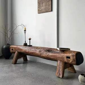 Banco largo de madera de olmo estilo Wabi Sabi, banco de madera maciza para patios exteriores y tiendas de ropa - Product Image 2