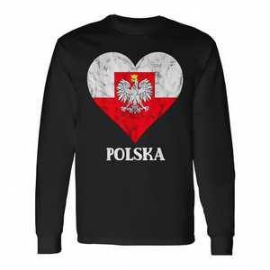 Camiseta de manga larga con diseño de corazón del patrimonio polaco, unisex para adultos, cuello redondo, diseño de orgullo cultural - Product Image 2