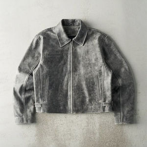 Chaqueta de cuero sintético personalizada para hombre, bordada, desgastada, con cremallera, estilo Y2K, cortavientos, hombros caídos, ropa de calle de invierno - Product Image 2