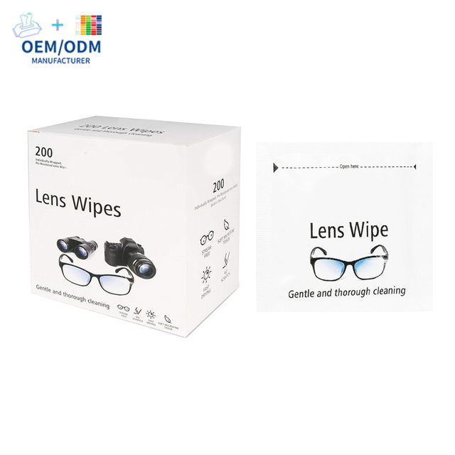 OEM/ODM 200pcs Individually Wrapped Pre-moistened Lens and Screen Cleaning Wipes Eco-Friendly Wet Wipes for Glasses Cleaning