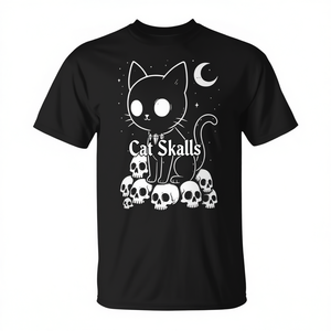 Camiseta negra con diseño de calaveras de gato, estilo gótico, alternativo y adorable. - Product Image 2