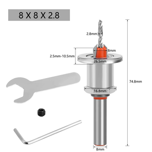 Svasatore punta da trapano per lavorazione del legno <span class=keywords><strong>Set</strong></span> di punte per fresatura di frese a vite estrattore remone demolizione foratura legno 8mm gambo HSS - Product Image 2