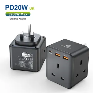 전화 행성 새로운 20W PD 고속 충전기 3 포트 usb 유형 c 가정용 연장 소켓 UK 전원 스트립 USB 포트