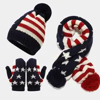 2021 ארה"ב עיצוב סרוג ילדי כובע וצעיף סט עם כוכבים, אמריקאי סגנון Pompom כפת כובע וצעיף וכפפות סט לילדים