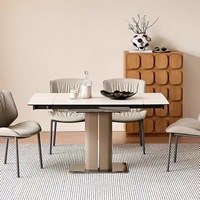 Table à manger extensible en pierre frittée JINRUISHENGDA, style moderne minimaliste pour petits espaces, base en acier inoxydable