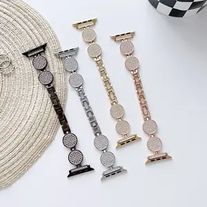 Round Shape Diamond Band For Apple Watch 8 Straps Zinc alloy Solid Steel Wristbands 38mm/40/42/44mm For Iwatch Watchbands