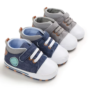 Tela Denim soffice suola primo passo glitterata lacci <span class=keywords><strong>per</strong></span> <span class=keywords><strong>scarpe</strong></span> bambino a piedi nudi <span class=keywords><strong>scarpe</strong></span> da bambino Extra larghe Prewalker <span class=keywords><strong>scarpe</strong></span> da bambino - Product Image 2
