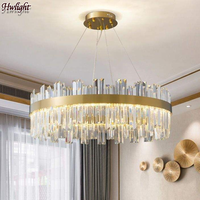 Lustre suspendu moderne de luxe en cristal K9 doré avec LED pour salon, salle à manger, villa, projet d'éclairage domestique