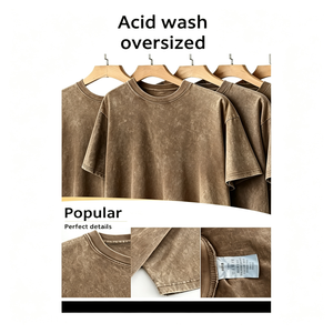 T-shirt surdimensionné en coton 100% délavé à l'acide pour hommes, étiquette personnalisée, t-shirt urbain graphique premium à épaules larges - Product Image 1