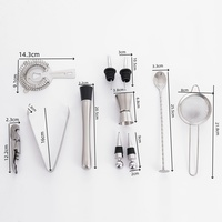 Accessoires à cocktails en acier inoxydable, ensemble de shakers à cocktails 350/550/750 ml, kit de barman 13 pièces avec support en bambou trapézoïdal