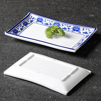 Assiette en porcelaine bleue et blanche chinoise-Vaisselle pour restaurants-Plat de service rectangulaire pour casseroles chaudes utilisées dans les restaurants