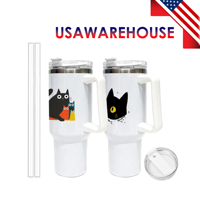 Gobelets isothermes personnalisés USA RTS de 40 oz avec paille, en acier inoxydable, à sublimation, avec poignée