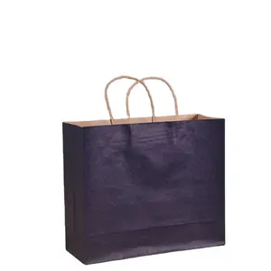 customize kraft paper bags dark blue with twisted handles paper cosmetic packing fanny bag and logo printing