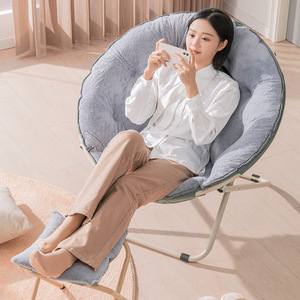 Fauteuil lune pliable en peluche pour la maison, chaise de jardin ronde en aluminium au design contemporain 77x77x7cm, chaise de soleil pliable et inclinable - Product Image 2