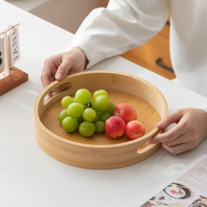 Bamboo Round <b>Tray</b> With Handle For <b>Tea</b> Serving Home Use - Product Image 2