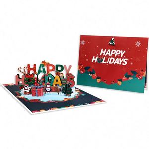 Carte de vœux de Noël 3D pop-up avec estampage or, motif arbre et bonhomme de neige, nouveau design 2023 - Product Image 3
