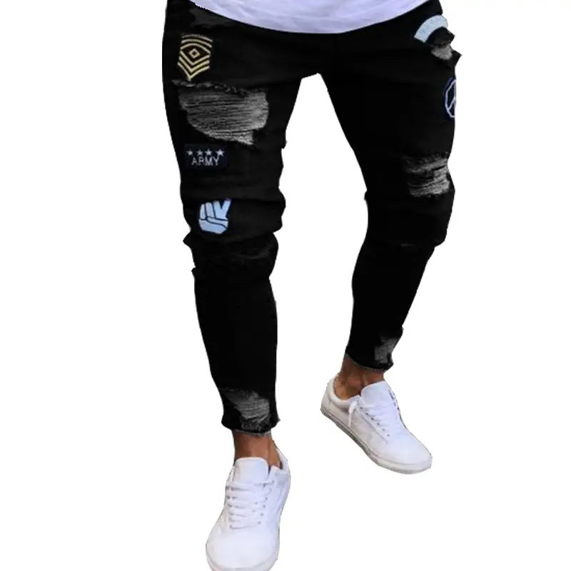 Jeans hommes jambe droite dommages pantalon doux denim hiver pantalon professionnel surdimensionné large de haute qualité