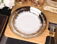 Service de table 16/18 pièces, design moderne, porcelaine blanche pure, finition lisse, bord doré embossé, sans BPA, pour la maison