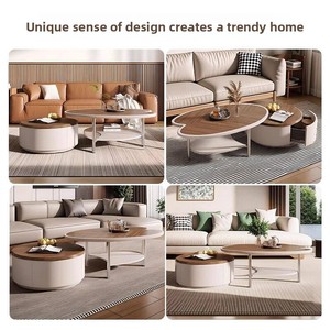 Nouvelle <span class=keywords><strong>table</strong></span> <span class=keywords><strong>basse</strong></span> ovale de style médiéval vintage en bois massif laqué avec rangement, aucun assemblage requis, idéale pour les petits espaces - Product Image 4