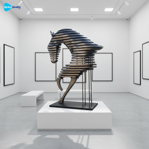 منحوتة حصان نصفية حديثة من الفولاذ المقاوم للصدأ المصقول بتصميم تجريدي للديكور المنزلي، فن حيواني مخصص - Product Image 5