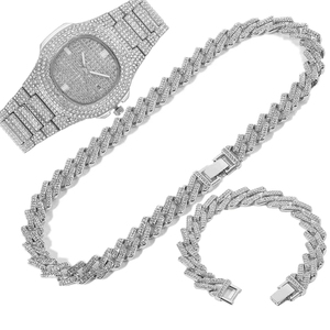 Set di gioielli Hip Hop uomo glassato orologio collane bracciale Miama cubano catena girocollo moda oro lusso orologio uomo regalo all'ingrosso - Product Image 6