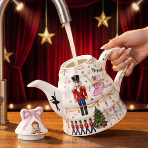 Teiera in Ceramica con Stampa Natalizia Vintage, Grande Capacità, Multiuso, per Tè alle Erbe e Acqua Fredda, con Manico a Forma di Ballerina, Decorazione Natalizia per la Casa - Product Image 3
