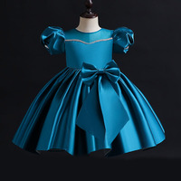 Robes de baptême et de fête d'anniversaire pour bébés filles, style princesse, manches bouffantes, nœud papillon, satin uni, doublure en coton, haute qualité