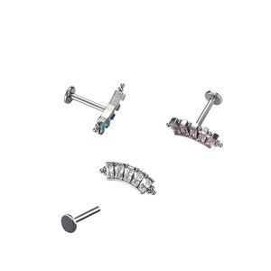 Fuxuan ASTM F136 titanio 5 rectángulo circón con trío bolas <span class=keywords><strong>en</strong></span> <span class=keywords><strong>el</strong></span> lado Labret cuerpo joyería <span class=keywords><strong>Piercing</strong></span> titanio - Product Image 1