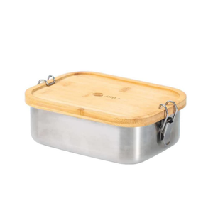Eco Friendly 304 Stainless Steel Metal Kids Adults School Picnic Camping Lunch Bento Container Box With Bamboo Wood Lid