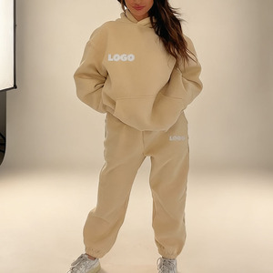 Completi Casual da <span class=keywords><strong>donna</strong></span> invernali personalizzati 2 pezzi con cappuccio moda <span class=keywords><strong>donna</strong></span> tinta unita stampa Logo tute sportive Set tuta <span class=keywords><strong>donna</strong></span> - Product Image 1