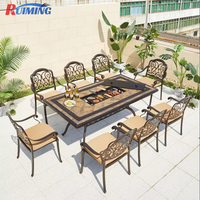 Table de barbecue coréen d'extérieur au design traditionnel durable, table à manger en aluminium moulé, chaises, parc, cour, hôtels, villas