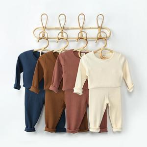 Conjunto de Pijama Informal de Algodón Acanalado para Bebés, Niños y Niñas, Top y Pantalones, Ropa Unisex para Niños Pequeños - Product Image 1