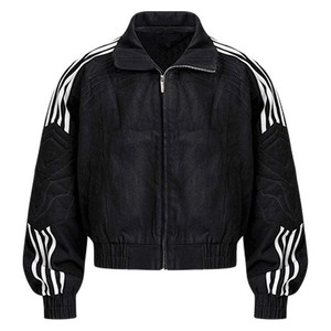 Abito fringuello personalizzato Streetwear a <span class=keywords><strong>righe</strong></span> laterali con Zip corta <span class=keywords><strong>giacca</strong></span> da moto da equitazione Vintage in poliestere giacche Crop da <span class=keywords><strong>uomo</strong></span> - Product Image 1