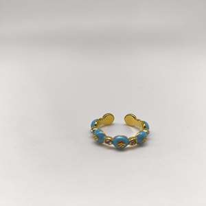 Fashion <b>Rings</b> 316L Stainless Steel PVD Gold Plating Blue Enamel <b>Adjustable</b> Band For Women Jewelry - Product Image 1