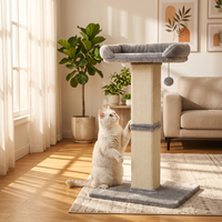Arbre à chat moderne en peluche, griffoir durable 40x30cm, hauteur 88cm, base en sisal tressé, pompons gris foncé, panneau artificiel en polaire corail