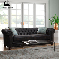 Europäische Klassiker Wohnzimmer Couch-Sofa-Set Möbel echtes PU-Leder Massivholzrahmen Chesterfield-Sofa
