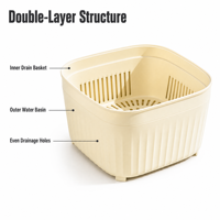 Passoire PP double couche avec bassin pour fruits et légumes, panier d'égouttage, 3 tailles, couvercle inversé, grande cuisine, vente en gros