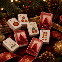 Premium 160-Teiliges Weihnachts-Amerikanisches Mahjong-Set mit Transparenten Glitzer-Steinen, Regelnkarte, Anleitung und Festlicher Geschenkbox