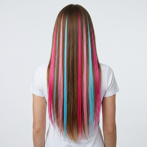 Extensions de <span class=keywords><strong>cheveux</strong></span> à clipser en fibre haute température soyeuse et douce, mèches colorées effet peekaboo pour toutes les occasions - Product Image 4