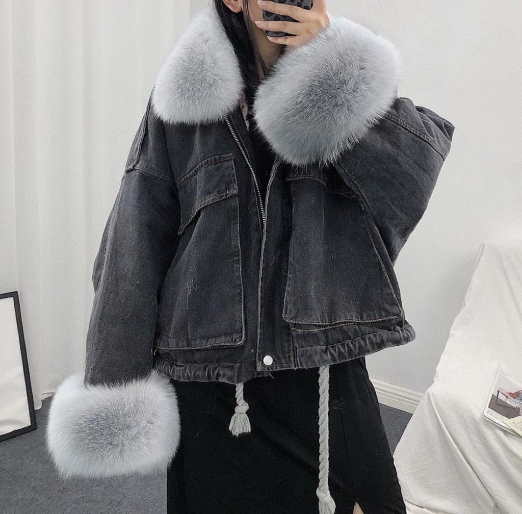 HOT Winter Jacket Denim Jean Jacket With Fur Winter Jean Jacket