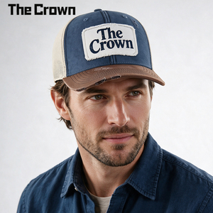 Gorra Trucker Vintage Personalizada al por Mayor de Alta Calidad con Malla Trasera, Parche Desgastado Azul Marino, Visera Curva, Lavada y Ajustable Unisex - Product Image 1