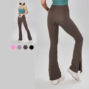 Calça legging feminina sem costura frontal, legging esportiva de cintura alta para ioga, perna larga, novidade