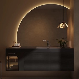 Customized luxury modern smart induction light mirror cabinet integrated seamless basin bathroom cabinet - Product Image 3