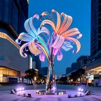 Lampes paysagères lumineuses en acier inoxydable coloré, étanches IP65, à intensité variable, en forme de sculpture d'arbre, sur mesure