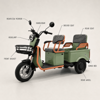 Tricycle Électrique Passager, Scooter à Trois Roues, Moteur Moyeu 35km/h, Charge Utile 120kg, Carrosserie Ouverte, Transport Adulte