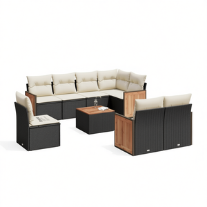 ชุดโซฟาสวนแบบโมดูลาร์หวาย PE สีดำ 9 ชิ้น เฟอร์นิเจอร์กลางแจ้งทันสมัย ​​ทนทานต่อสภาพอากาศ พื้นที่ใช้สอยในสวน - Product Image 1